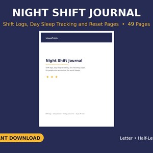 Diario del turno di notte stampabile / Registro dei turni, Monitoraggio del sonno diurno, Agenda per infermieri e lavoratori notturni, Note di passaggio di consegne, Diario di lavoro