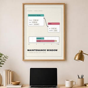 Zabawny plakat wsparcia IT – Okno konserwacyjne, prezent dla administratora systemu, wersja cyfrowa do pobrania