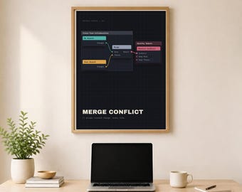 Rolig programmerare-affisch - sammanslagningskonflikt, mjukvaruingenjörspresent, matttryck