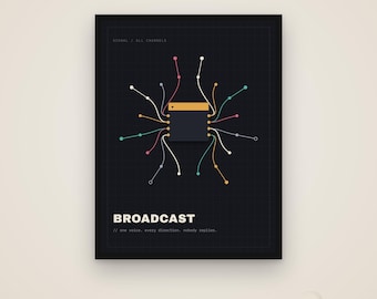 Broadcast – Arte lineal abstracto de nodos, arte mural tecnológico minimalista, descarga digital
