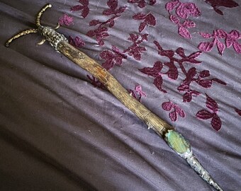 Horned God Pine Magic Wand with Labradorite and Vintage Hardware