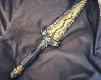 Ritual Blade or Athame with Serpent Marking and Gold Leaf