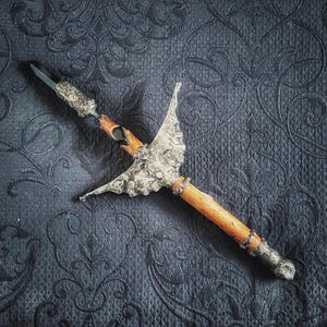 Pine and Obsidian Winged Magic Wand with Tinned Copper metal