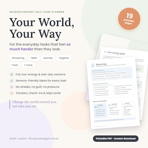 Planificateur d'autosoins pour adultes autistes atteints de TDAH | Fiche imprimable d'hygiène et de routine quotidienne (PDF)