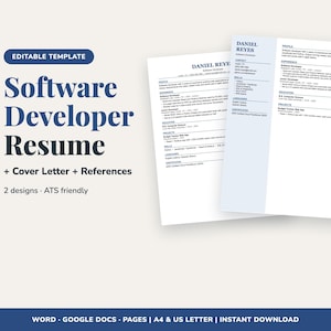 Software Developer Resume Template, ATS Friendly Tech CV + Cover Letter (Digital Download)
