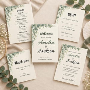 Editable Eucalyptus Wedding Invitation Bundle | Boho Canva Template Set