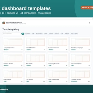 React Dashboard UI Kit, 54 Admin Templates, 44 Tailwind Components, Dark Mode, Charts, TypeScript Source for Web Apps