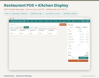 Logiciel de point de vente et de gestion pour restaurants, application web auto-hébergée, affichage en cuisine, commande de menus par QR code, inventaire, réservations, système de commande pour café.