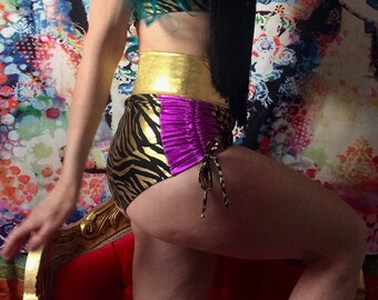 High waisted metallic spandex animal print hotpants - fairylove
