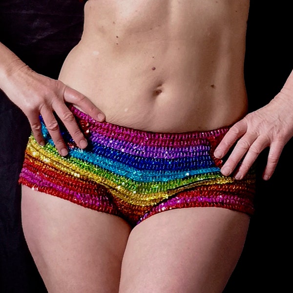 Rainbow holographic sequin and bead hipster hot pants/ shorts - fairylove