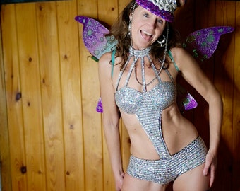Silver holographic sequin bodysuit one-piece bikini - fairylove