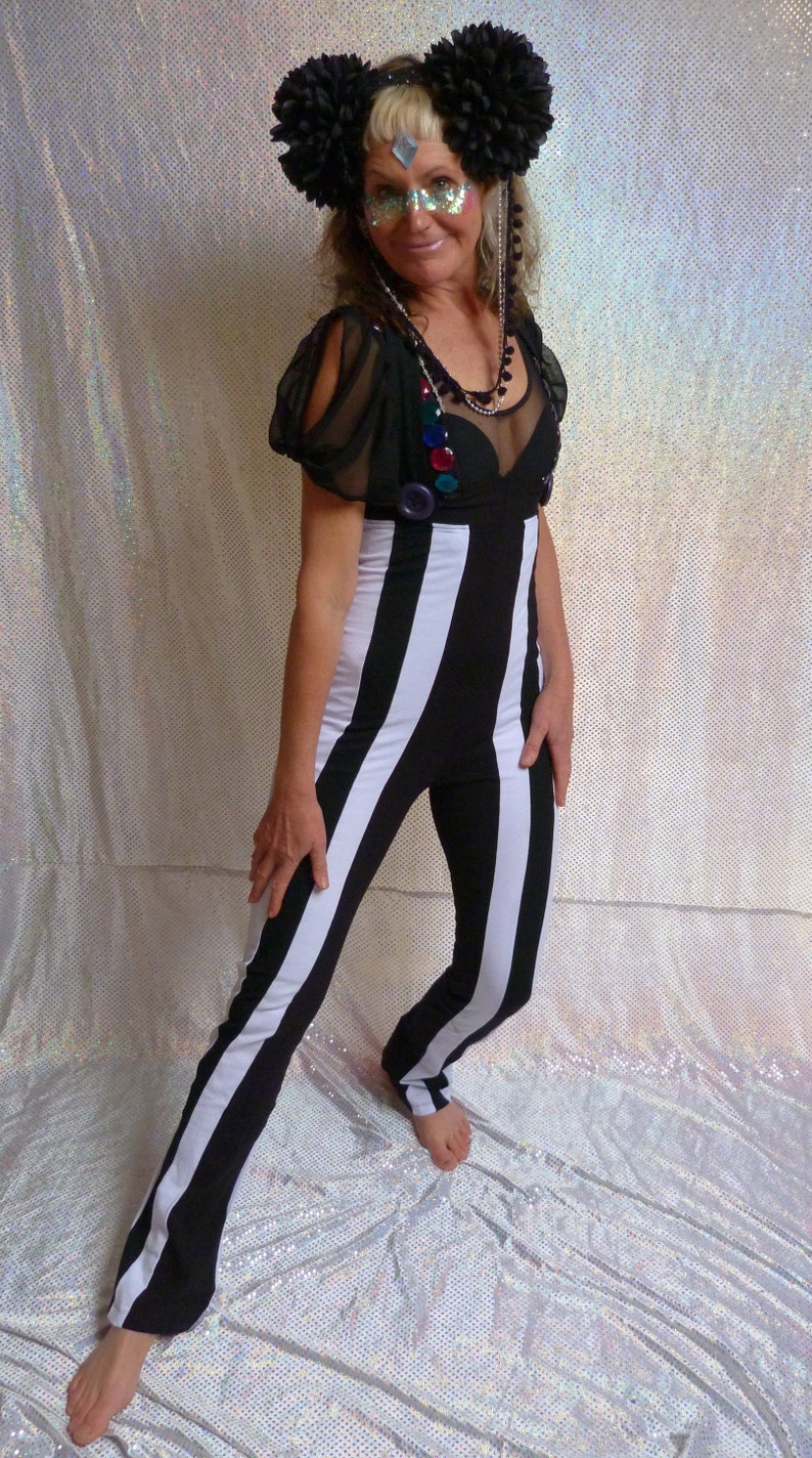 Long black and white striped underbust dungarees / bodysuit fairylove image 4