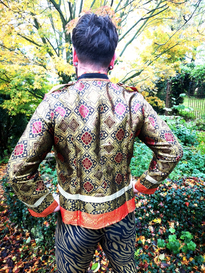 orange UNISEX brocade and sequin captains military jacket fairylove