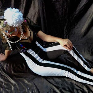 Long black and white striped underbust dungarees / bodysuit fairylove image 1