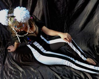 Long black and white striped underbust dungarees / bodysuit - fairylove