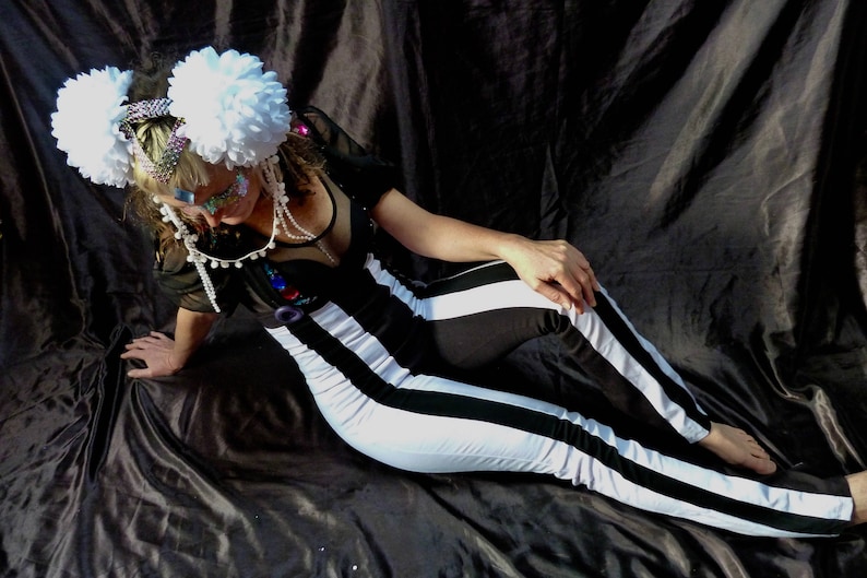 Long black and white striped underbust dungarees / bodysuit fairylove image 1