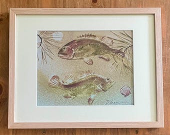 David Freeman Floral and Fish Impressions: Pastel Watercolor on Japanese rice paper (Framed)