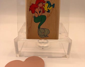 Disney The Little Mermaid Ariel & Flounder Wood Mounted Rubber Craft Stamp T104