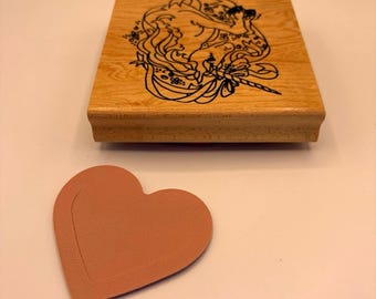Wood Mounted Rubber Craft Stamp, Unicorn Head Design