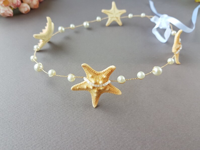 Ariel Beach Wedding Crown Starfish Headpiece Bridal Hair Vine Starfish Tiara Flower Girl Hair piece Mermaid Headband