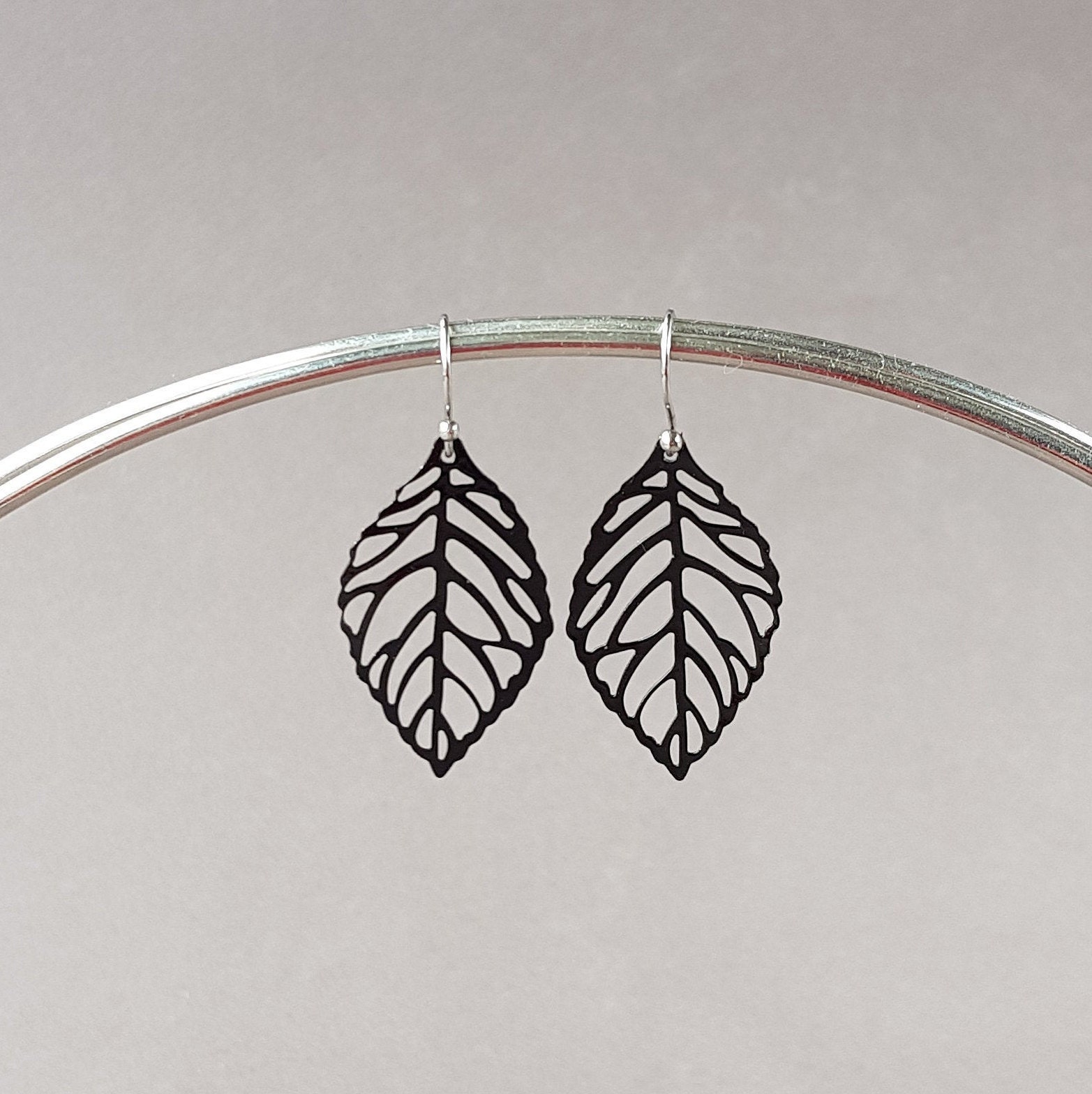 Black Leaf Earrings Dainty Lightweight Leaf Earrings Bridal Etsy