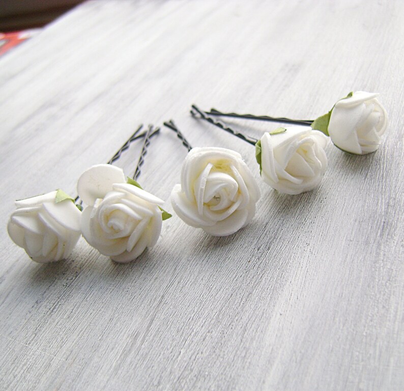 Rose Bridal Hair Pins Wedding Hair Accessory White Flower Bobby Pins Flower Girl headpiece set of 5 Flower Clips Bridal Hair Clip