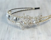 Argent papillon diadème, Couronne nuptiale strass, Crystal Headband, Bridal bandeau, bandeau mariage, Accessoires cheveux de mariage
