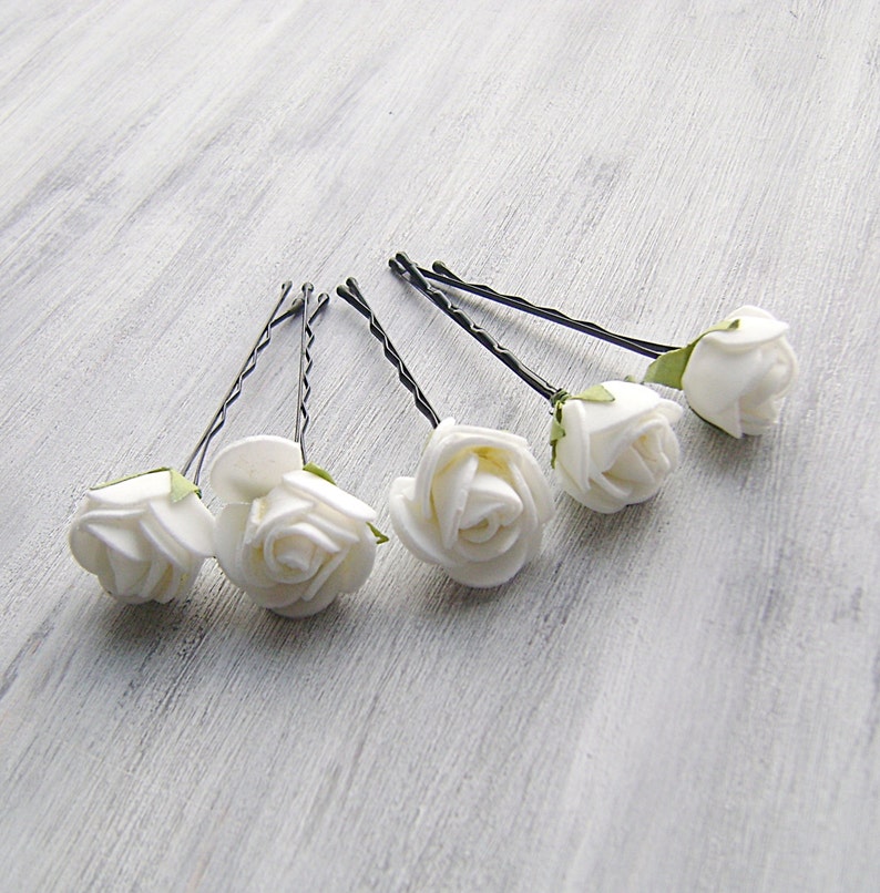 Rose Bridal Hair Pins Wedding Hair Accessory White Flower Bobby Pins Flower Girl headpiece set of 5 Flower Clips Bridal Hair Clip