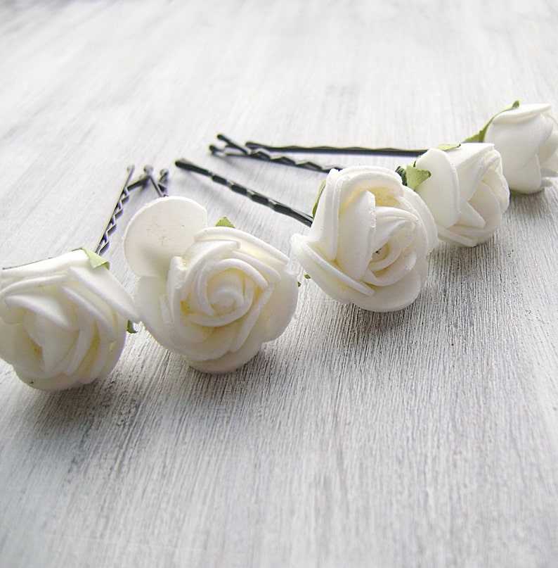 Rose Bridal Hair Pins Wedding Hair Accessory White Flower Bobby Pins Flower Girl headpiece set of 5 Flower Clips Bridal Hair Clip