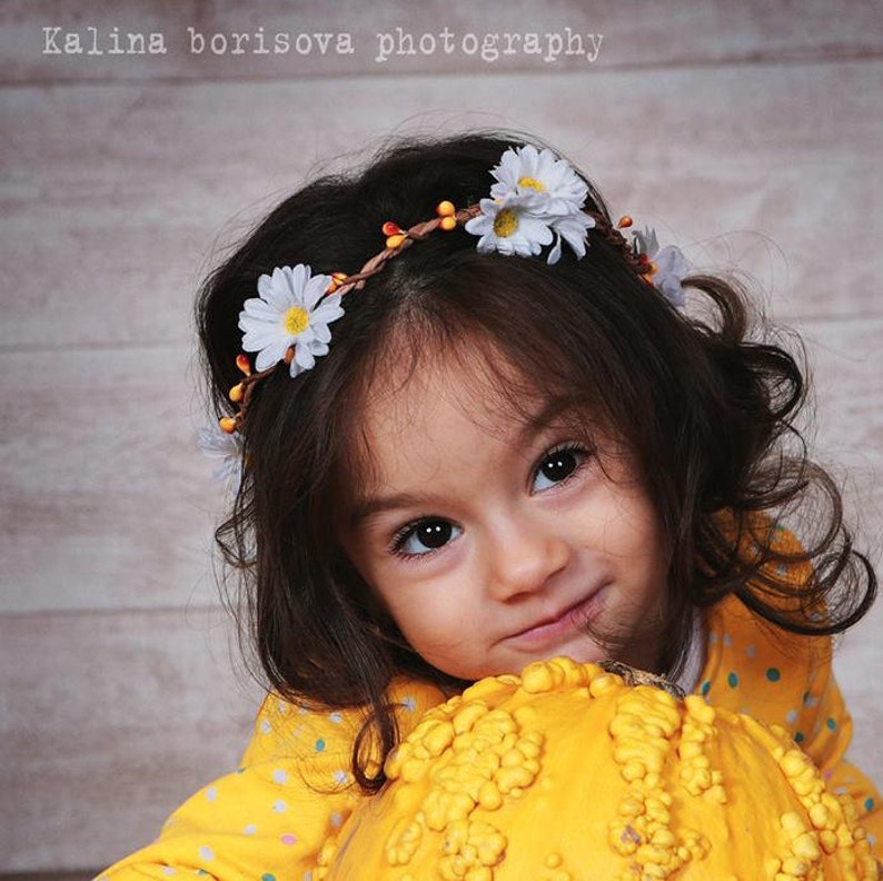 Rustic Flower Girl Crown Daisy Flower Head Wreath Flower Etsy
