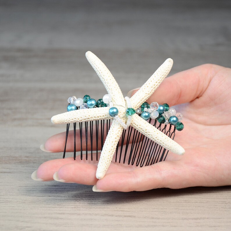 Teal Blue Bridal Hair Piece Crystal Pearl Hair Comb Starfish Hair Comb Beach Wedding Hair Accessories Mermaid Headpiece Hair Accessories Accessories Valresa Com