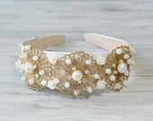 Accessoires pour cheveux bridal or blanc Bridal Crown, DIADEME mariée dentelle, mariage bandeau embelli, Boho Bohème