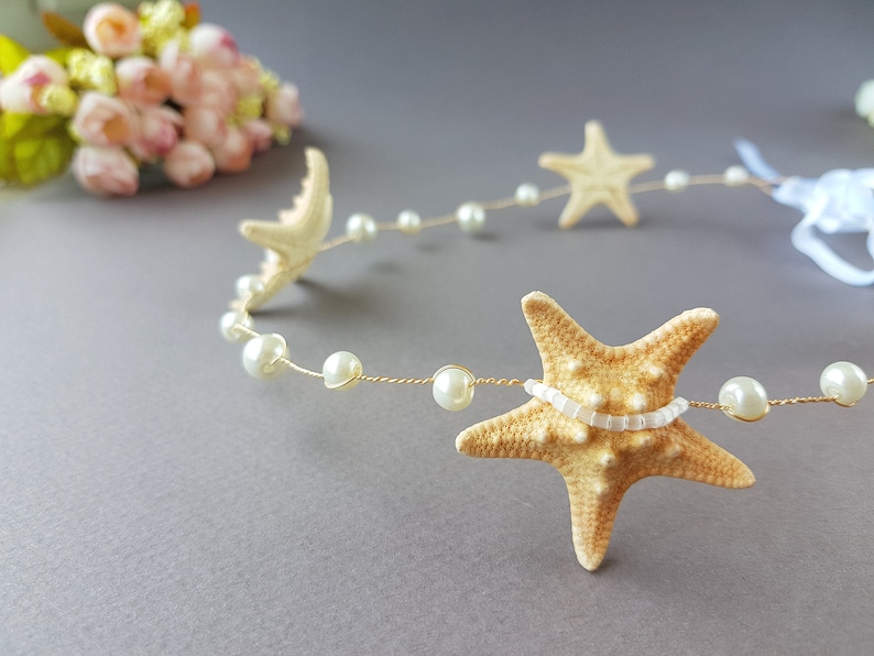 Ariel Beach Wedding Crown Starfish Headpiece Bridal Hair Vine Starfish Tiara Flower Girl Hair piece Mermaid Headband