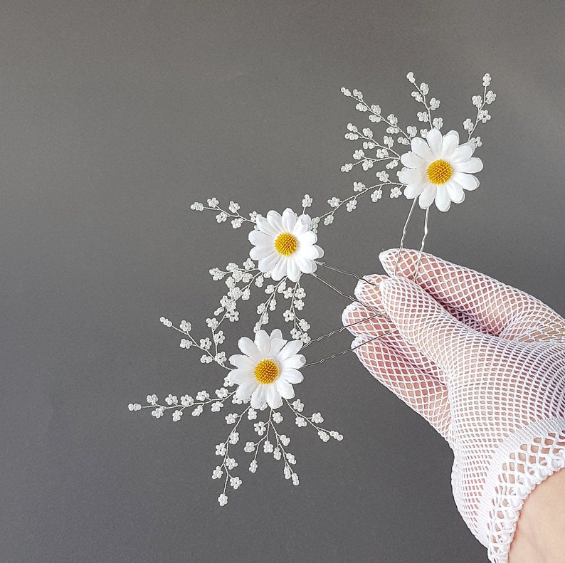 Daisy hair pins Daisy Hair Clip Baby's breath Bridal Etsy