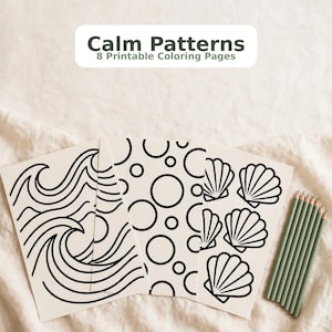 Dibujos para colorear sobre TDAH para imprimir, láminas para colorear con patrones sencillos y relajantes para adultos, arte lineal simple, paquete de 8 páginas en PDF para relajarse.
