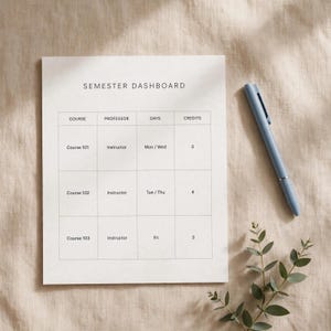 Semester Dashboard Printable, College Assignment Tracker, Course Planner PDF, Grade Tracker, Undated Student Planner Pages