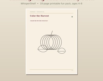 Printbaar activiteitenpakket voor Thanksgiving, activiteitenpakket voor kinderen met Thanksgiving, kleurplaten voor de herfst, Thanksgiving-spelletjes voor kinderen, activiteitenboek voor de herfst