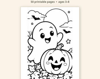 Halloween målarbok för barn, 50 utskrivbara målarbilder i PDF-format, kusliga söta Halloweenaktiviteter för åldrarna 3-8