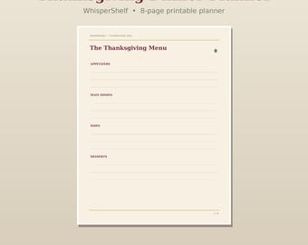 Printbare Thanksgiving-planner, Thanksgiving-dinerplanner, Feestmaaltijdplanner, Herfstmenuplanner, Gastheer/gastvrouwplanner, Thanksgiving-checklist