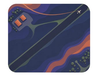 Tappetino per mouse da aeroporto, 23 x 20 cm, con design decorativo a tema pista di atterraggio al crepuscolo.