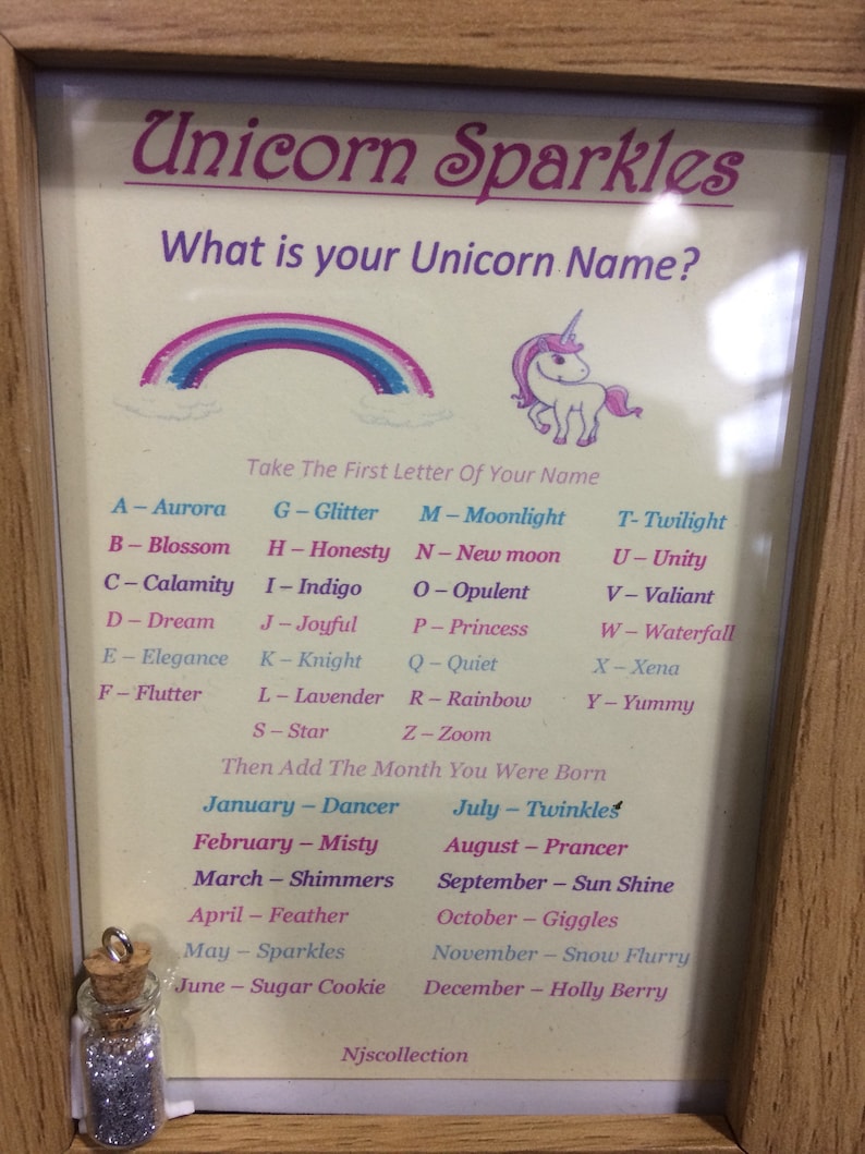 Unicorn Sparkle charm with unicorn name sheet