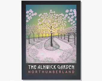 Alnwick Garden Cherry Blossom Print – Hand Drawn - Northumberland Art