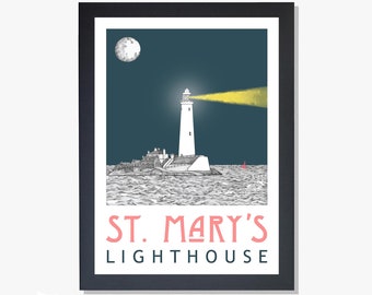 St Mary's Lighthouse Print – Whitley Bay Pen & Ink Art