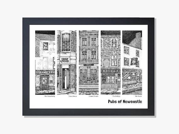 Newcastle Pubs Art Print – Hand-Drawn Pen & Ink Design