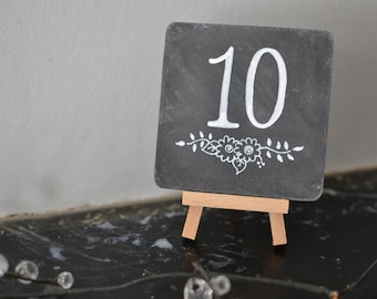 Wedding Table Numbers & Wooden Mini Easel x 10 - Chalkboard, Hand-lettered, Wedding Table Number Signs, Bespoke Wedding Design, Chalkboards