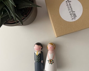 Wedding Cake Toppers/Peg People - Customised, Personalised Wooden Wedding Cake Toppers, Unique, Made to Order