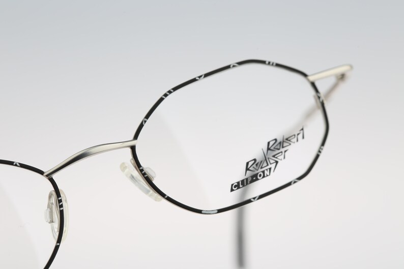 Vintage 90s black and silver unique small hexagon glasses frames mens /& womens NOS Robert Rudger 2232 010 R8