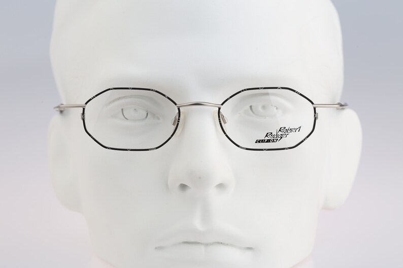 Vintage 90s black and silver unique small hexagon glasses frames mens /& womens NOS Robert Rudger 2232 010 R8