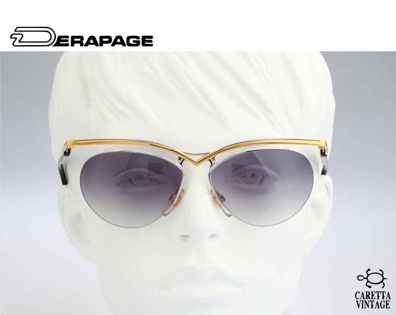 Vintage 90s steampunk silver /& gold big cat eye sunglasses women NOS Derapage 926
