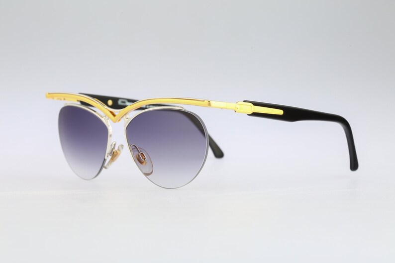 Vintage 90s steampunk silver /& gold big cat eye sunglasses women NOS Derapage 926